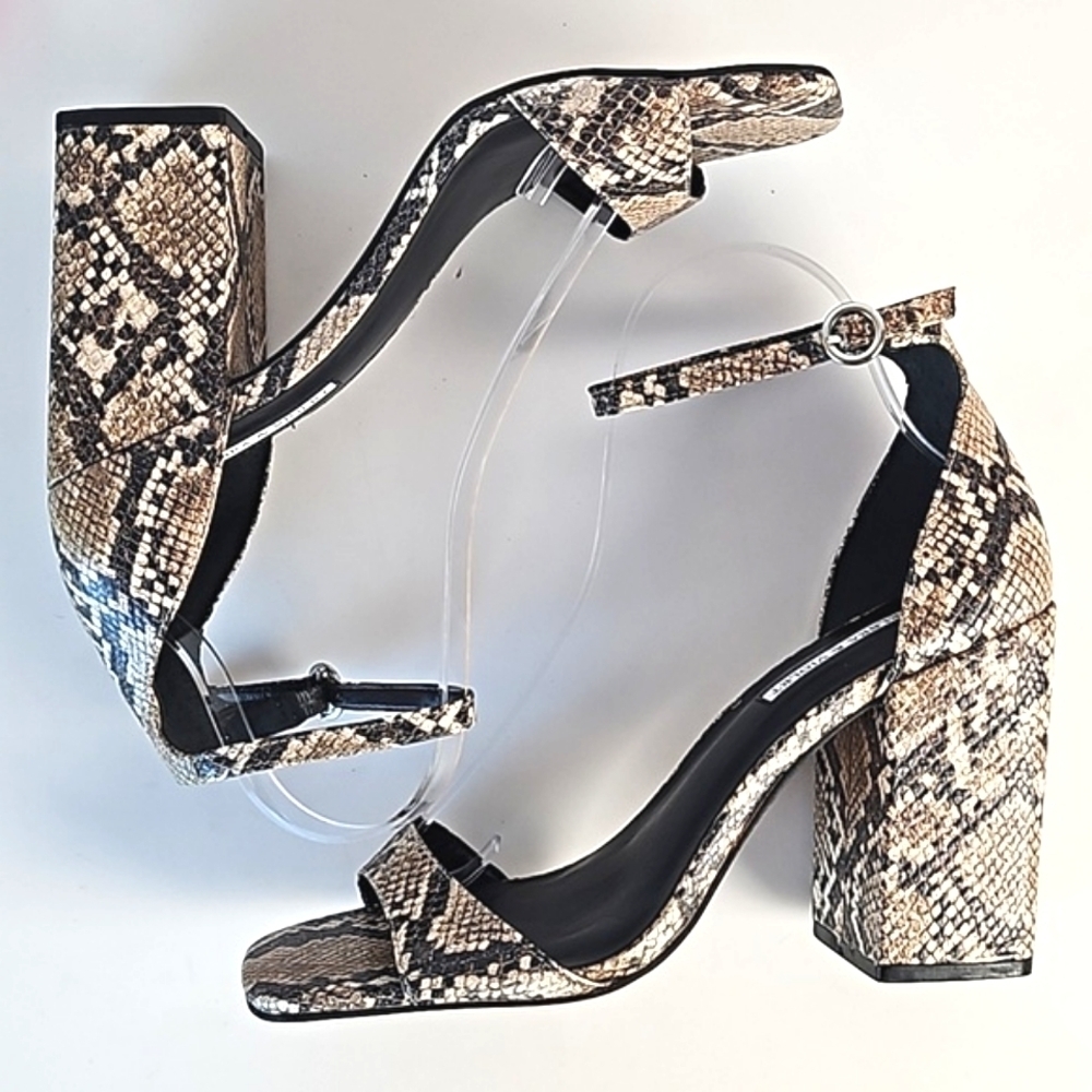 Chelsea & Violet Tara Leather Snake Print Block Heel Ankle Strap Sandal - Picture 5 of 16